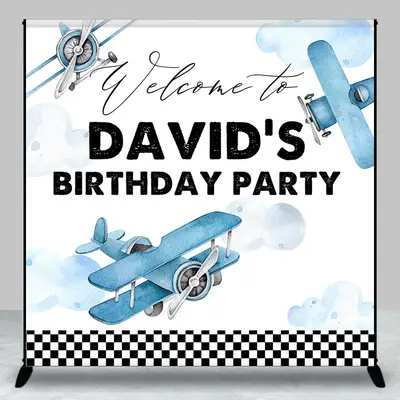 Aperturee Blue Biplanes Cloud Custom Birthday Backdrop For Boys | Diy Birthday Backdrop | Custom Birthday Backdrops | Happy B...