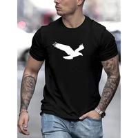 Eagle Pattern T-shirt Men's Casual Street Style Slightly Stretch Round Neck Tee Shirt For Summer Fall