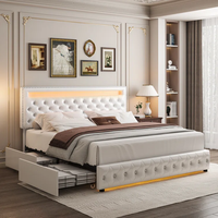 Queen Bed Frame with Storage Headboard, RGBW LED Lights Headboard & Footboard, DIY Color Control, Box Spring Optional, Velvet...