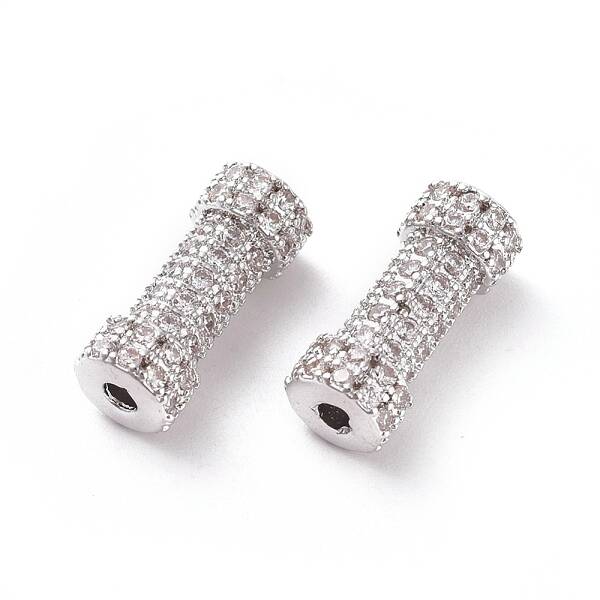 Brass Micro Pave Clear Cubic Zirconia Beads