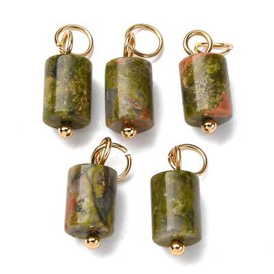 Natural Unakite Column Charms with 304 Stainless Steel Jump Rings