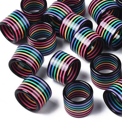 Resin Stripe Pattern Wide Band Finger Ring for Women
