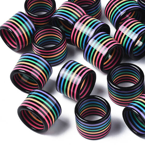 Resin Stripe Pattern Wide Band Finger Ring for Women