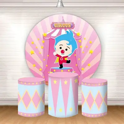 Aperturee Clown Pink Circus Stars Round Backdrop Kit For Kids | Round Party Backdrop | Circle Background For Party | Round Ba...
