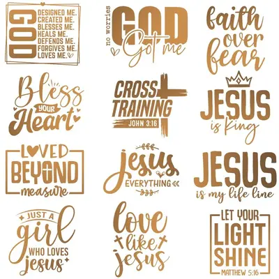 Jesus God Themed Iron-on Heat Transfer Sticker, 12pcs/set Letter Design Heat Press Decal, Faith Heat Transfer for DIY Clothin...