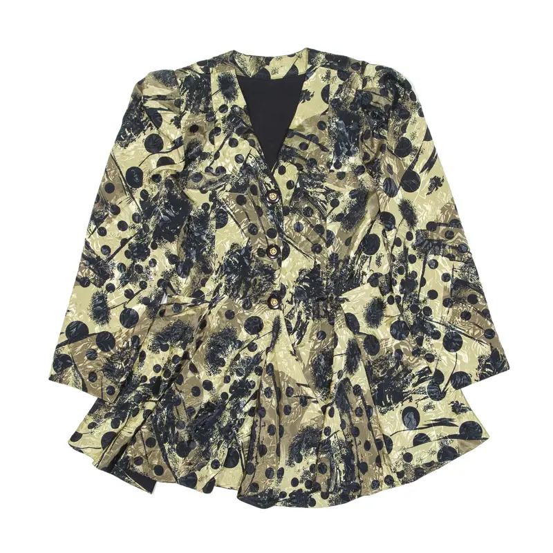 Peplum Blazer Jacket Gold 90s Polka Dot Womens S