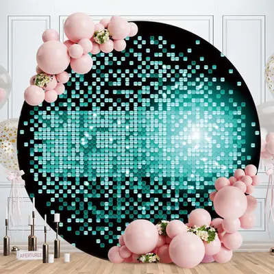Aperturee Blue Bright Bokeh Round Black Happy Birthday Backdrop | Grad Backdrops For Photography | Grad Party Picture Backdro...