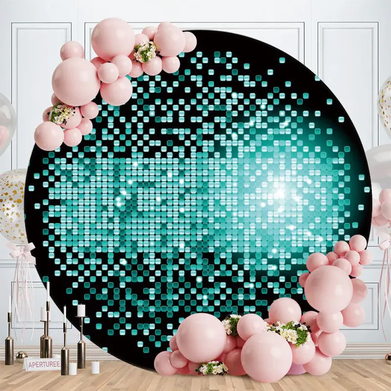 Aperturee Blue Bright Bokeh Round Black Happy Birthday Backdrop | Grad Backdrops For Photography | Grad Party Picture Backdro...