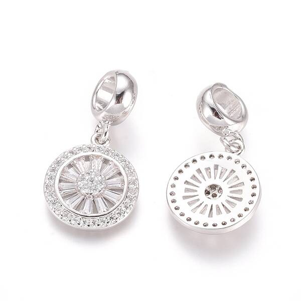 Brass Micro Pave Cubic Zirconia European Dangle Charms