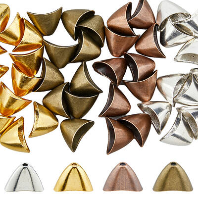 40Pcs 4 Colors Tibetan Style Alloy Triangle Apetalous Bead Cones