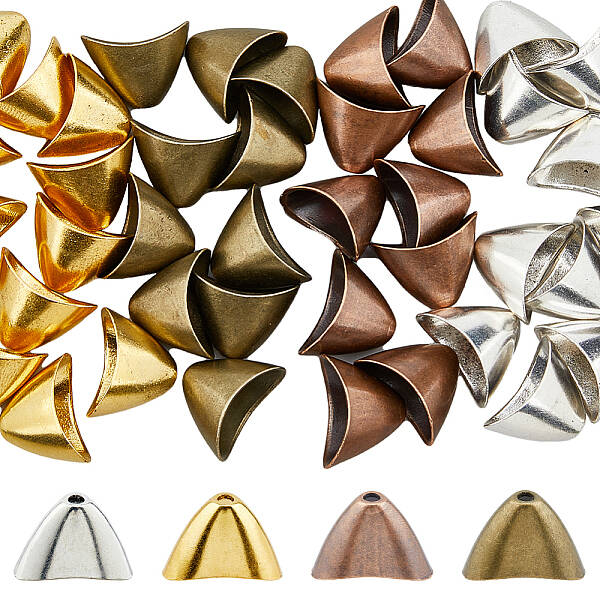 40Pcs 4 Colors Tibetan Style Alloy Triangle Apetalous Bead Cones