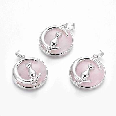 Natural Rose Quartz Kitten Pendants