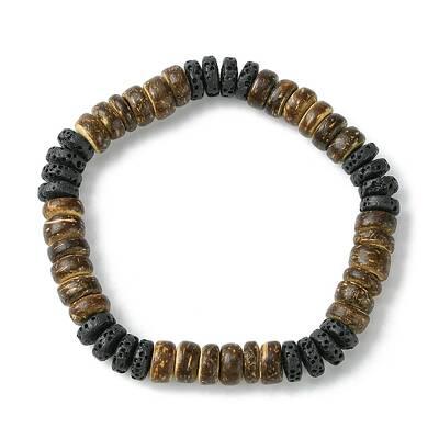 Natural Lava Rock & Coconut Disc Beaded Stretch Bracelet
