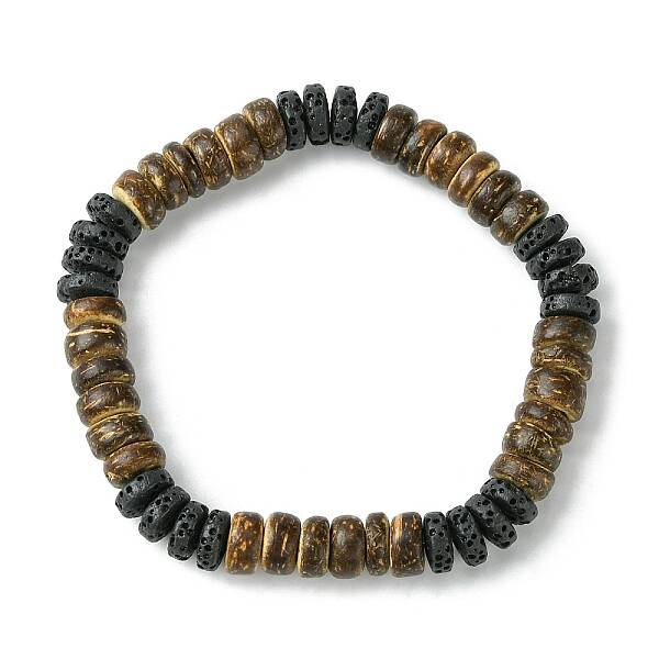 Natural Lava Rock & Coconut Disc Beaded Stretch Bracelet