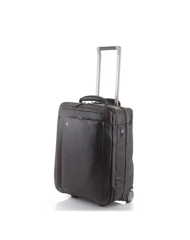 Piquadro BagMotic dark brown leather cabin trolley with double compartment for computer and iPad Air/Air 2