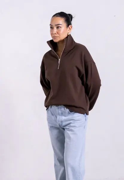 Organic Cotton Quarter Zip Sweatshirt, Hot Fudge | Size: XXL