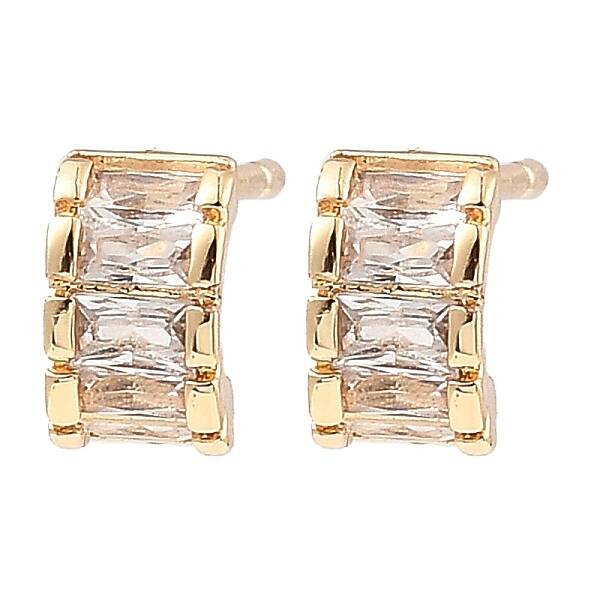 Brass Pave Clear Cubic Zirconia Curved Rectangle Stud Earrings for Women