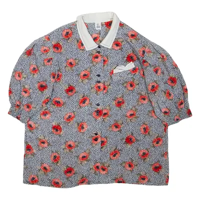 DELMOD Womens Printed Blouse Blue Collared Floral XL