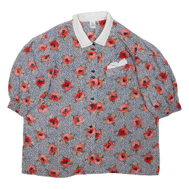 DELMOD Womens Printed Blouse Blue Collared Floral XL