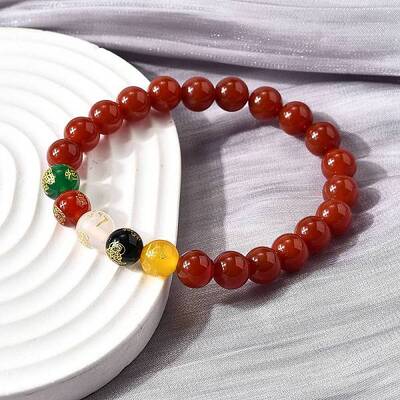 Natural Carnelian Round Beaded Bracelets