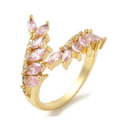 Leaf Brass Micro Pave Cubic Zirconia Open Cuff Rings
