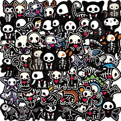 Cute Cartoon Skeleton Pattern Sticker, Waterproof Self Adhesive Decorative Stickers, Universal DIY Decals for Water Bottle, L...