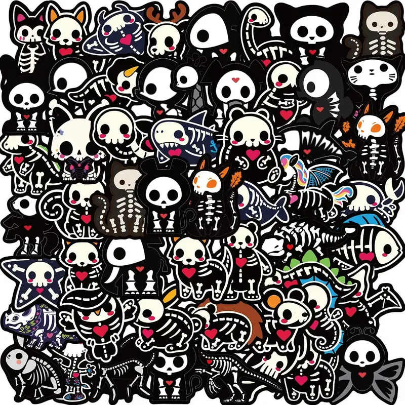Cute Cartoon Skeleton Pattern Sticker, Waterproof Self Adhesive Decorative Stickers, Universal DIY Decals for Water Bottle, L...