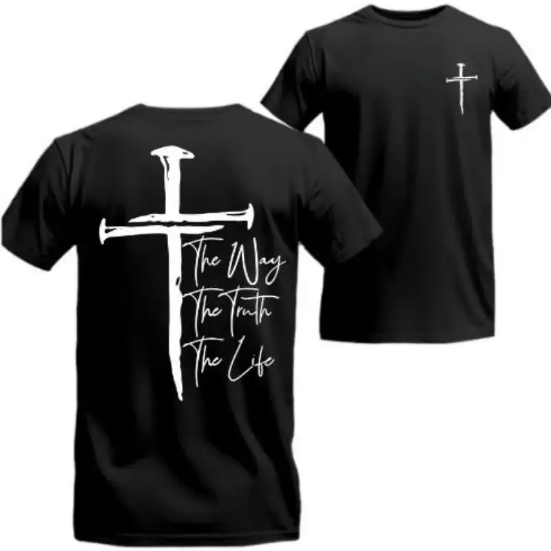 The Way, The Truth, The Life T-Shirt - Bold Cross Design with Inspirational Scripture, Relaxed Fit, Short Sleeve, Machine Was...