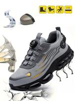 Men's Lace Up Low Top Anti Piercing & Anti Smashing Safety Shoes with Rotating Button, Casual Comfortable Breathable Contrast...