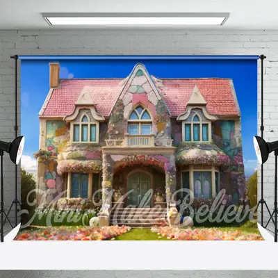 Fairy House Colorful Flowers Outdoor Easter Backdrop - Aperturee