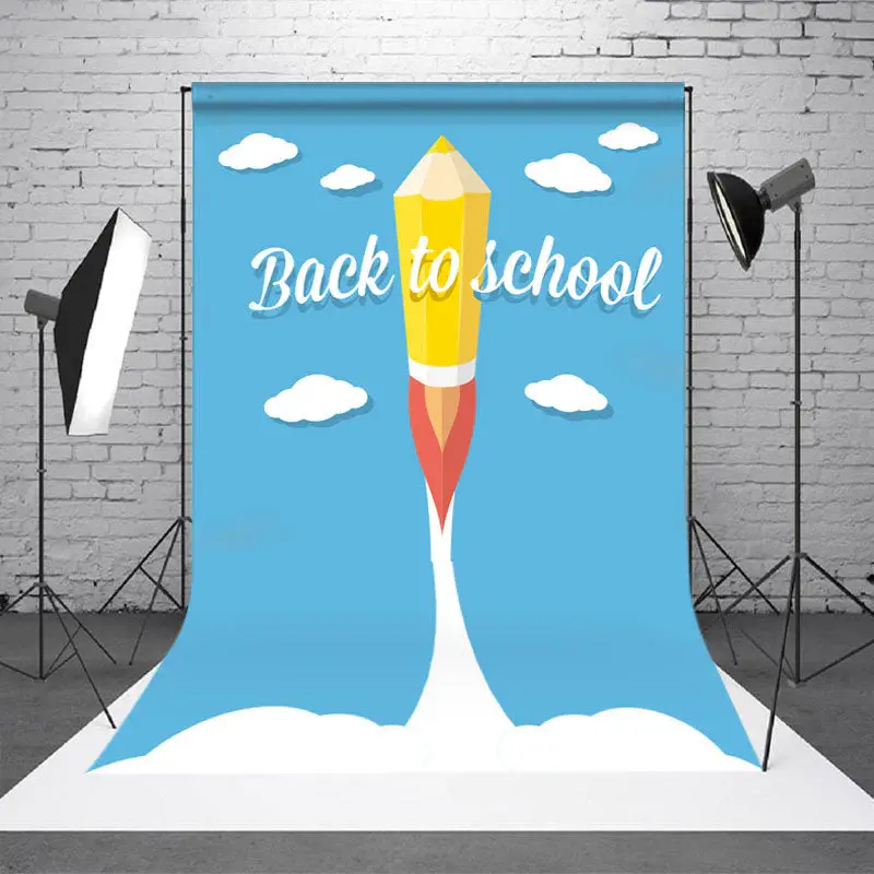 Blue Sky Cloud Flying Pencil Back To School Backdrop