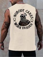 Men's Regular Fit Skull & Letter Print Tank Top, Casual Comfy Workout Sleeveless Top for Summer, Men's Clothes for Outdoor Ac...