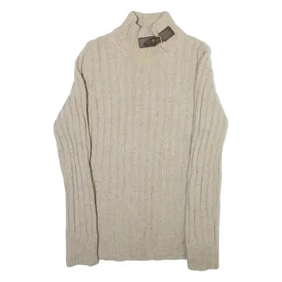 MASSIMO DUTTI Mens Jumper Beige High Neck Cable Knit XL