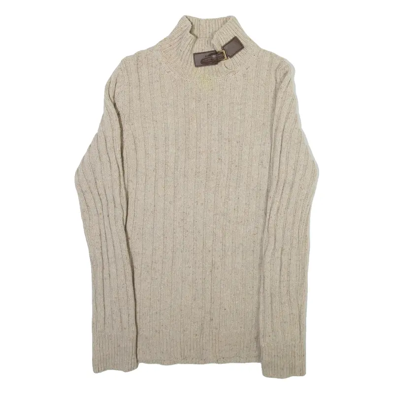 MASSIMO DUTTI Mens Jumper Beige High Neck Cable Knit XL