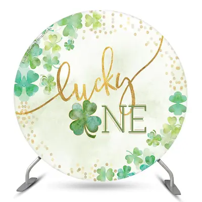 Aperturee Green Clover Lucky One Birthday Birthday Backdrop | Birthday Backdrop Ideas | Round Backdrop Fabric Cover | Round B...