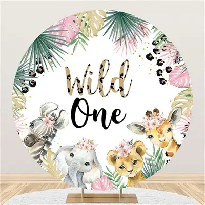 Aperturee Jungle Animals Wild One Circle Happy Birthday Backdrop | Birthday Curtain Backdrop | Custom Birthday Backdrops | Na...