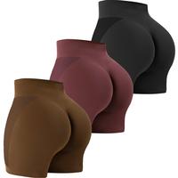 3 Piece Workout Shorts Womens Seamless High Waist Butt Lifting Scrunch Yoga Gym Shorts