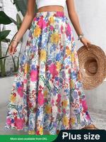 【plus Size】 Floral Print Maxi Casual Fashionable Skirt, Boho Fashion Casual Skirt for Daily Holiday Vacation Wear, Women'...