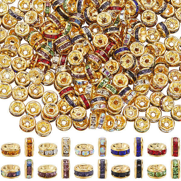300pcs 10 Colors Brass Rhinestone Spacer Beads
