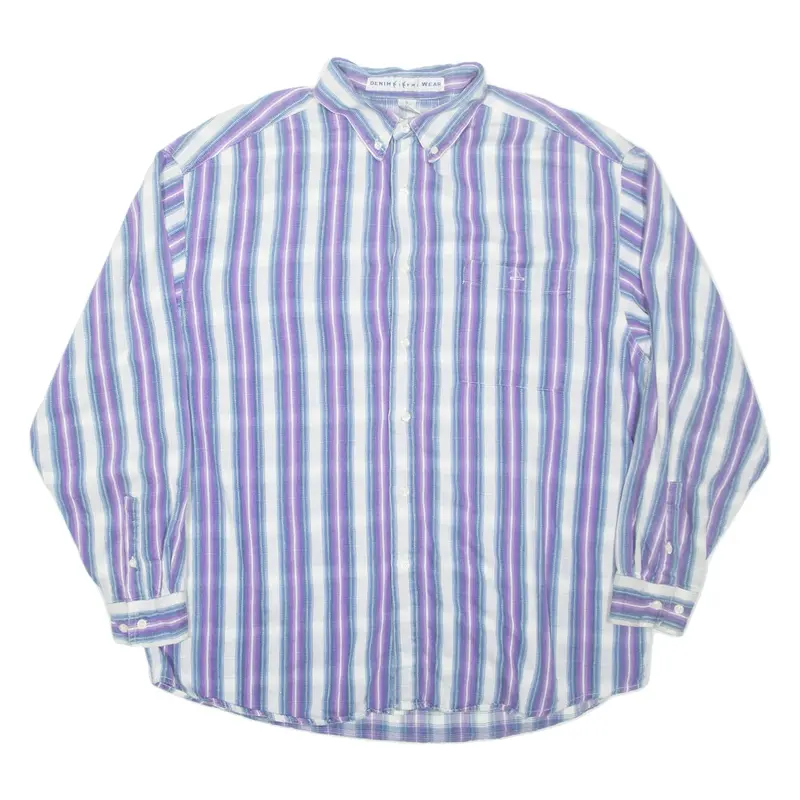 DENIM KIKOMO WEAR Mens Shirt Purple Striped Long Sleeve XL