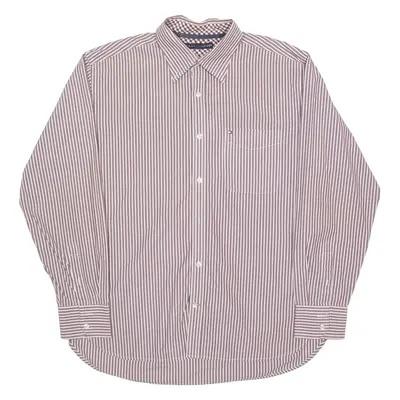 TOMMY HILFIGER Mens Shirt Maroon Striped Long Sleeve L
