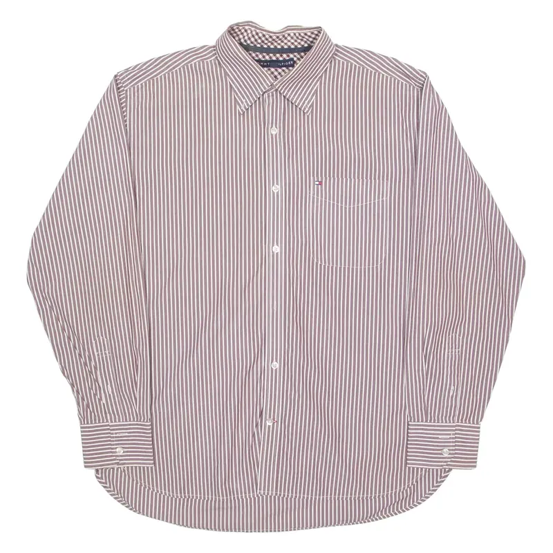 TOMMY HILFIGER Mens Shirt Maroon Striped Long Sleeve L