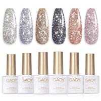 GAOY Chrome Platinum Glitter Gel Nail Polish Set of 6 Colors Including Sparkly Shiny Black Silver Pink Gel Polish Kit U V LED...