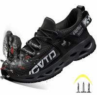 Men's Work Safety Shoes - Durable Steel Toe, Puncture-Proof & Non-Slip, Breathable Knit Fabric, Comfortable Rotating Buckle C...