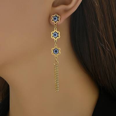 Exaggerated Stainless Steel Evil Eye Stud Earrings