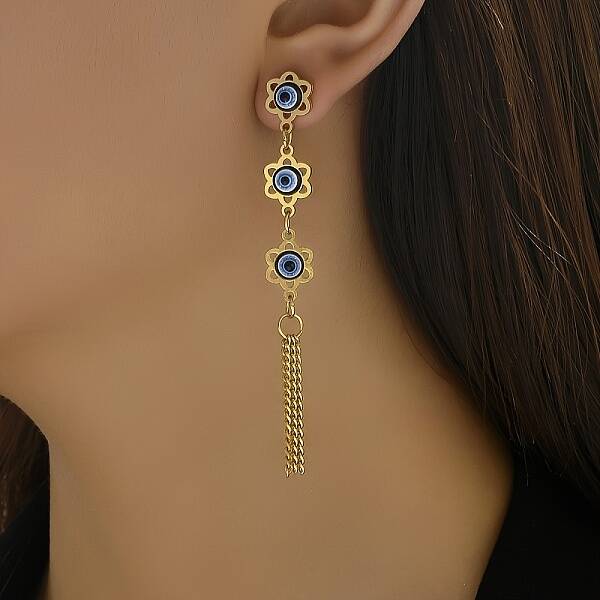 Exaggerated Stainless Steel Evil Eye Stud Earrings