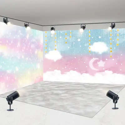 Aperturee Colorful Starry Cloud Sky Birthday Room Set Backdrop | Custom Birthday Backdrops | Cake Smash Backdrop | Name Backd...