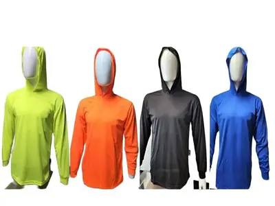 Hi Visibility ultra light weight Long sleeve hoodie shirt / polyester birdeye Fabric for quick dry