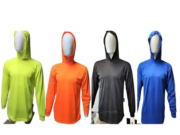 Hi Visibility ultra light weight Long sleeve hoodie shirt / polyester birdeye Fabric for quick dry