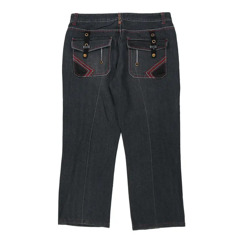 Hip Hop Red Ape Embroidered Jeans - 36W 28L Black Cotton